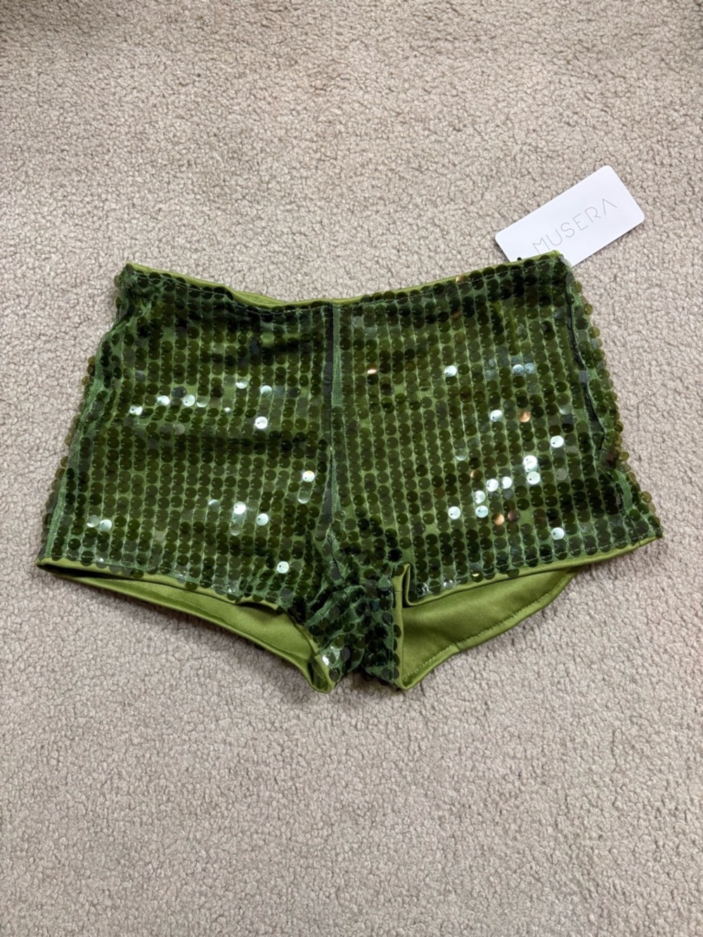 Musera Olive Green Sequin Bike Shorts